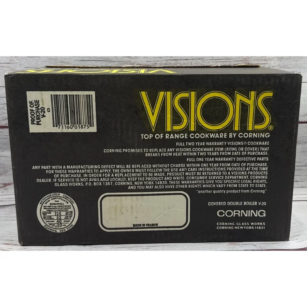 Visions Corning Amber Glass 1.5L Covered Double Boiler V-20 Vintage Cookware